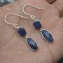 Blue Sapphire Earrings: Silver, Dangle Drop, September Birthstone, thumbnail 4 of 6