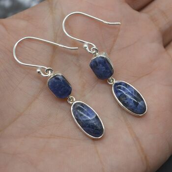 Blue Sapphire Earrings: Silver, Dangle Drop, September Birthstone, 4 of 6
