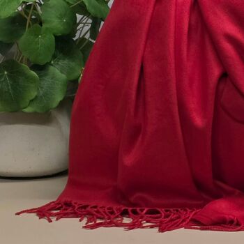 Super Soft Plain Pashmina Style Scarf In Hot Tomato Red, 3 of 3
