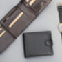 Personalised Black And Brown Trifold Wallet Rfid, thumbnail 3 of 8