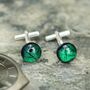 Emerald Green Round Fused Glass And Silver Cufflinks, thumbnail 6 of 10