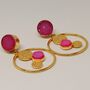 Pink Druzy Agate Gold Earrings: Sterling Silver, thumbnail 2 of 4