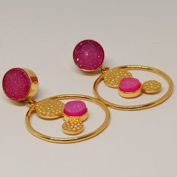 Pink Druzy Agate Gold Earrings: Sterling Silver, 2 of 4