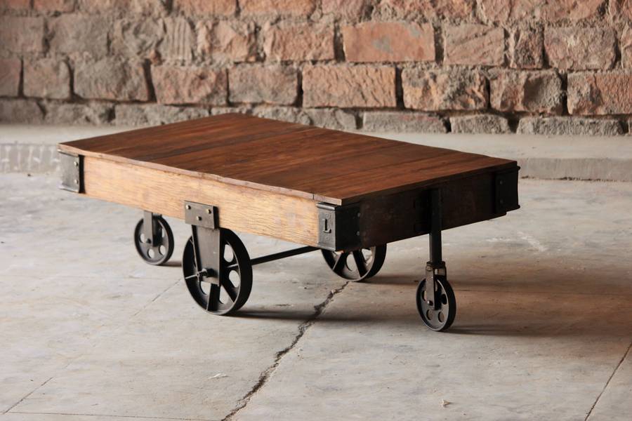Hyatt Upcycled Industrial Coffee Table Cart By Little Tree Furniture