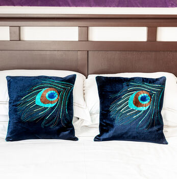 Velvet Peacock Cushion, 2 of 3