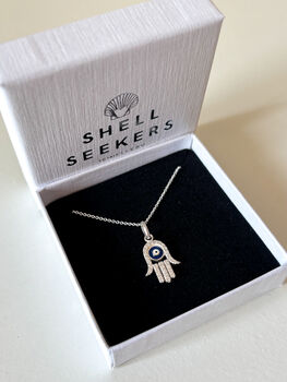 Sterling Silver Hamsa Hand Necklace With Evil Eye, 5 of 8