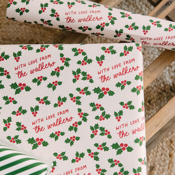 Personalised Christmas Holly Wrapping Paper, 2 of 3