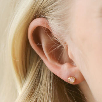Rose Quartz Heart Stud Earrings In Gold, 3 of 4