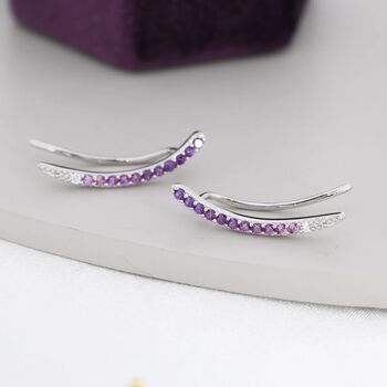 Ombre Amethyst Purple Crawler Earrings Sterling Silver, 4 of 9