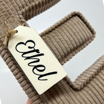 Personalised Wooden Tags Corduroy Fabric Letter, 3 of 7