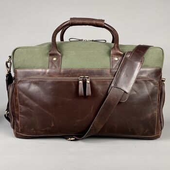 Leather And Canvas Mix Weekend Holdall, 6 of 9