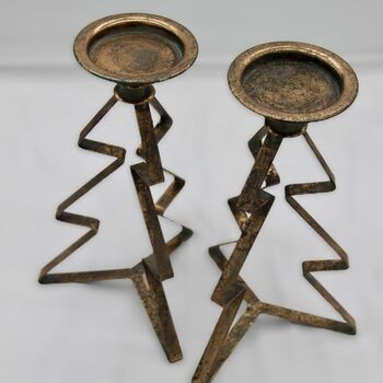 Antique Metal Christmas Tree Candlestick, 3 of 9