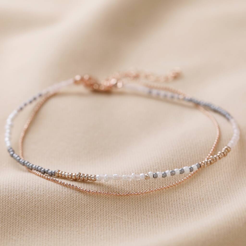 Layered Beaded Anklet In Grey And Rose Gold Plating, 1 of 3