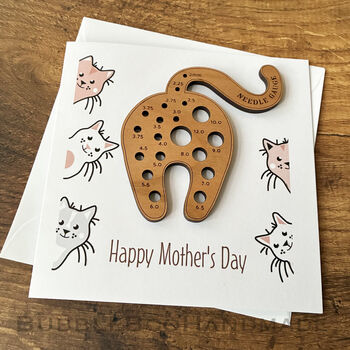 Mother's Day Card With Wooden Cat Knitting Needle Gauge, 5 of 6