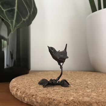 Miniature Bronze Wren Sculpture 8th Anniversary Gift, 9 of 12