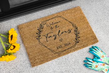 Personalised Coir Doormat With Wreath Design, 3 of 8