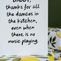 Personalised Funny Parent Card Thanks For All The Dances In The Kitchen, thumbnail 2 of 7