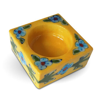 Painted Ceramic Tea Light Holder Square And Star Shaped, 3 of 5