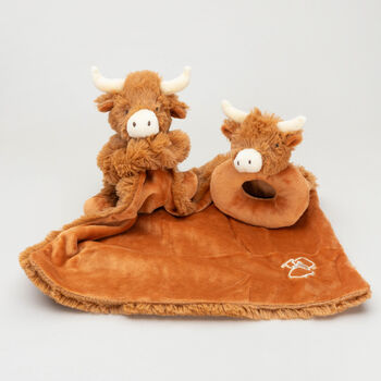 Longhorn Highland Cow Toy Soother And Rattle Gift Set, 4 of 11