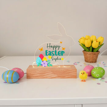 Happy Easter Bunny Gift LED Acrylic Night Light Plaque, 3 of 5