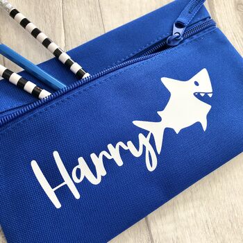 Personalised Child's Name Shark School Pencil Case, 2 of 3