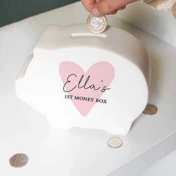 Personalised Pink Heart Ceramic Piggy Bank, 2 of 5