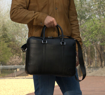 Minimalist Leather Briefcase Laptop Bag Black, 2 of 9