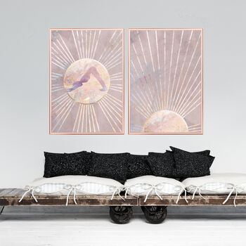 Yoga Pink Sun Rays Boho Wall Art Print, 3 of 8