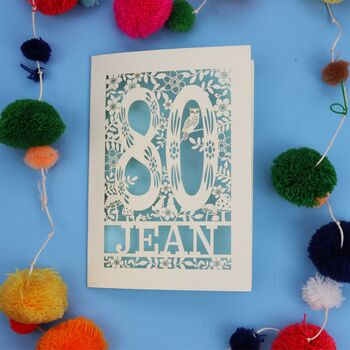 Personalised 80th Birthday Card Papercut Woodland Design, 3 of 10