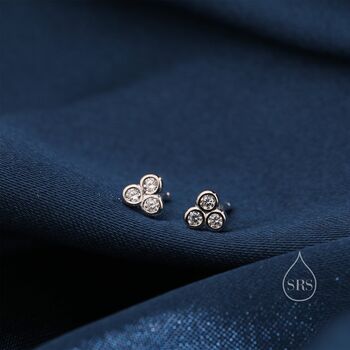Tiny Cz Trio Three Dot Stud Earrings In Sterling Silver, 2 of 12