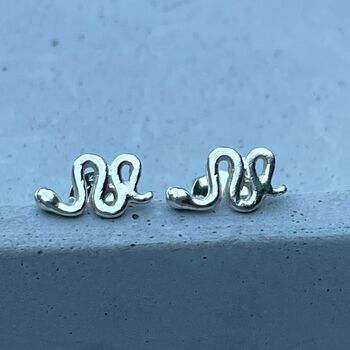 925 Sterling Silver Studs Snake Mini Earrings, Goth, 2 of 6