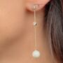 Long Dangle Pearl Bridal Earrings, thumbnail 1 of 6