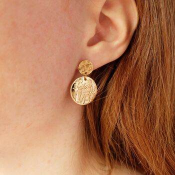 Gold Plated Egyptian Coin Statement Earrings, 2 of 3