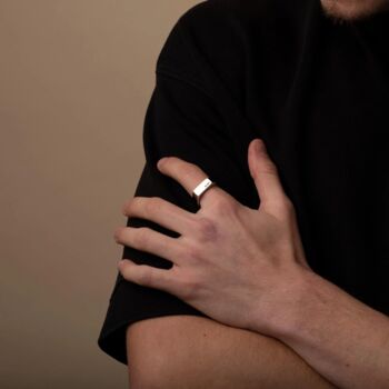Personalised Silver Signet Rectangular Rings, 6 of 11