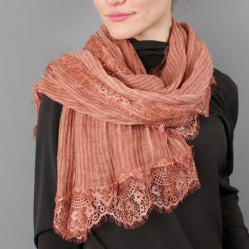 Pleated Lace Fringe Cotton Scarf, 2 of 12