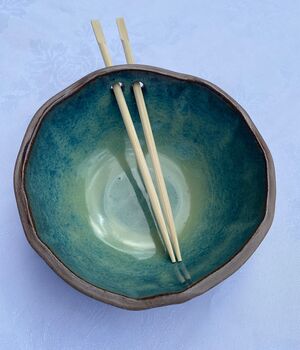 Handmade Ceramic 'Super Noodle' Bowl With Chopsticks, 8 of 8