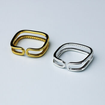 Sterling Silver Crystal Detail Square Adjustable Ring, 2 of 5