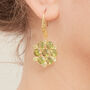 Green Peridot Gold Plated Silver Mandala Earrings, thumbnail 4 of 11