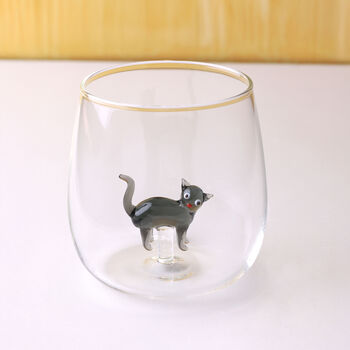 G Decor Handmade Curious And Playful Cats Glass Tumbler, 5 of 5