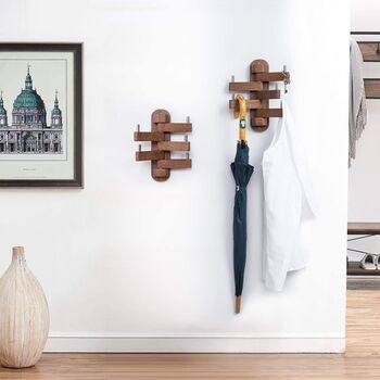 Solid Oak Coat Rack Foldable Swing Arm Five Hooks, 3 of 11