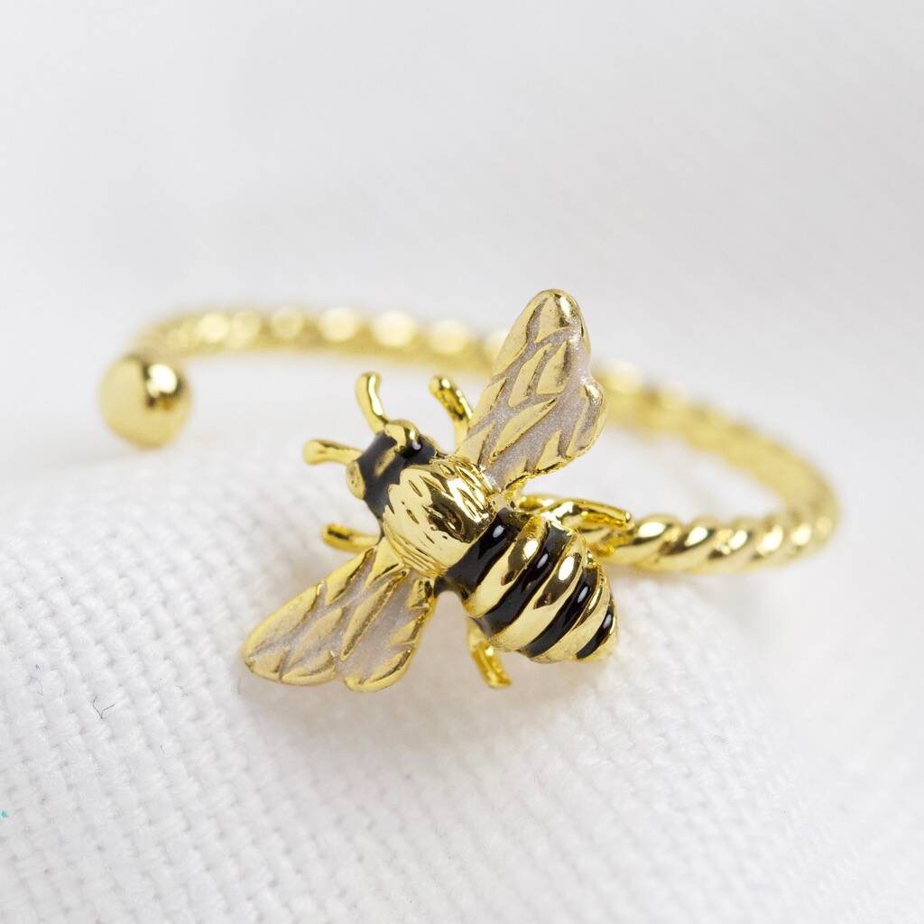 Adjustable Gold Enamel Bumblebee Ring By Lisa Angel ...