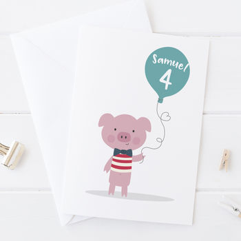 Cute Pig Personalised Birthday Age Card For Children, 4 of 6