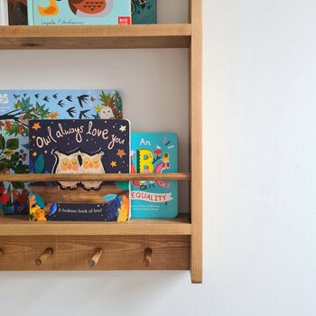 Nursery Bookcase With Rail And Pegs, Nursery Decor, 9 of 11