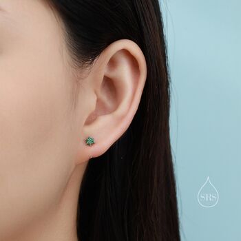 Sterling Silver Clear Cz Flower Huggie Hoop Earrings, 3 of 12