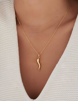 Gold Plated Sterling Silver Cornicello Necklace 14–22', 6 of 6
