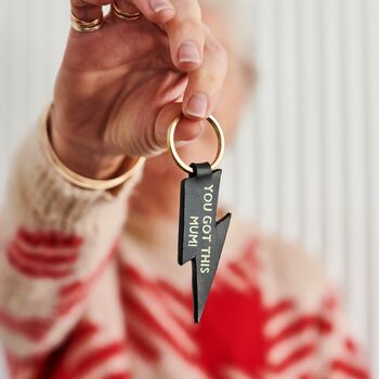 Personalised Lightning Strike Leather Keyring With Hot Stamped Message, 3 of 5