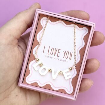 Personalised Valentines Shell Bead 'Love' Necklace With Gold Finish, 2 of 5