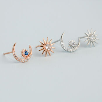 Sterling Silver Crystal Moon And Star Stud Earrings, 4 of 5