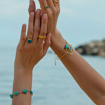 Oceanic Orb Adjustable Turquoise Cuff Bangle In Gold, 5 of 8