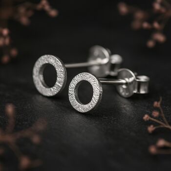 Sterling Silver Karma Circle Stud Earrings, 2 of 9